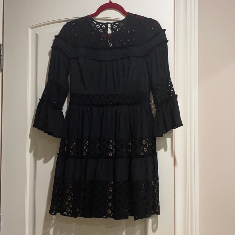 Cinq a sept black dress with lace
